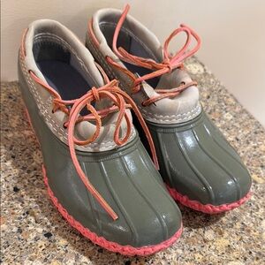 L.L. Bean Green and Pink Duck Boots 8